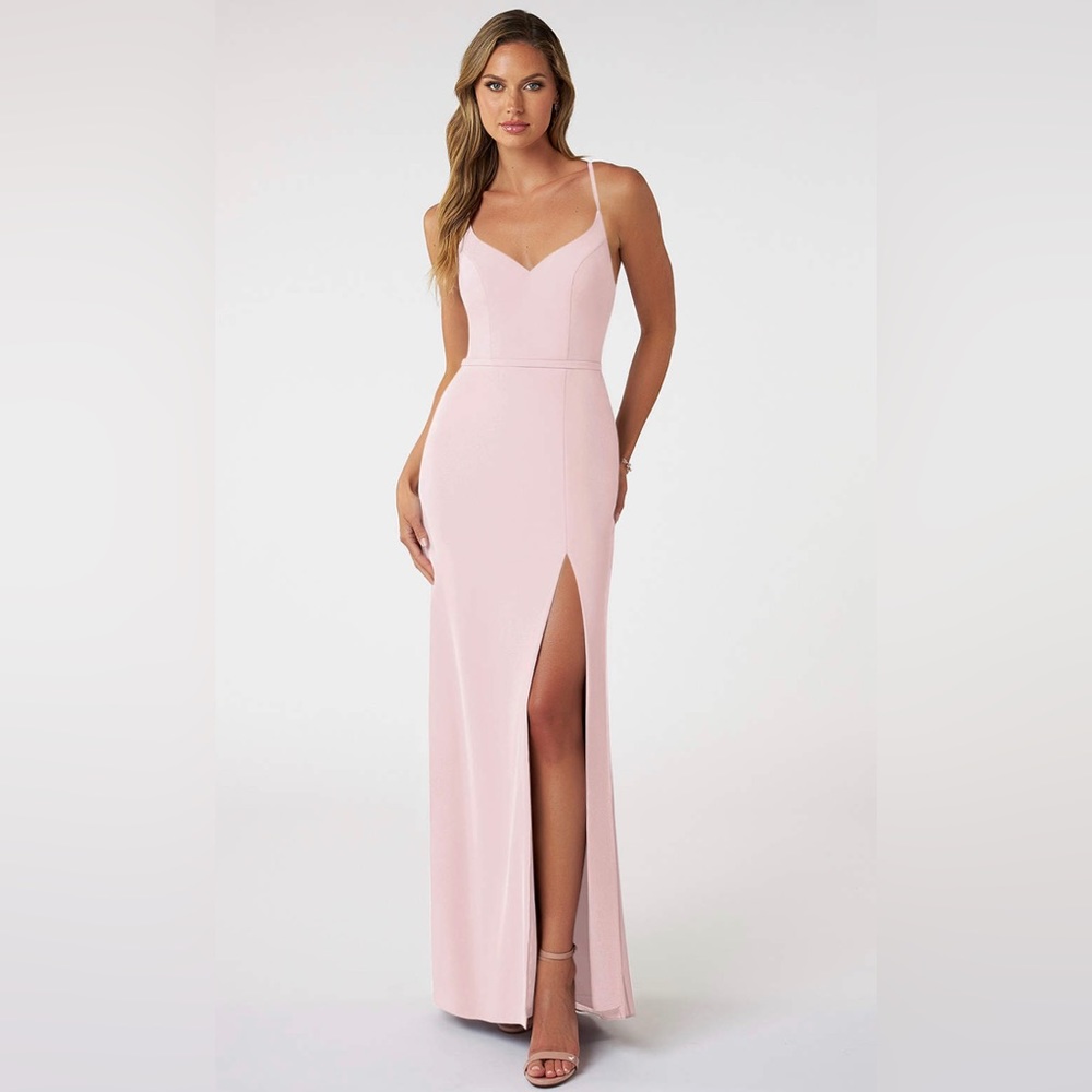 Azazie Blink - Sheath Pleated Chiffon Floor-Length Dress Blushing Pink